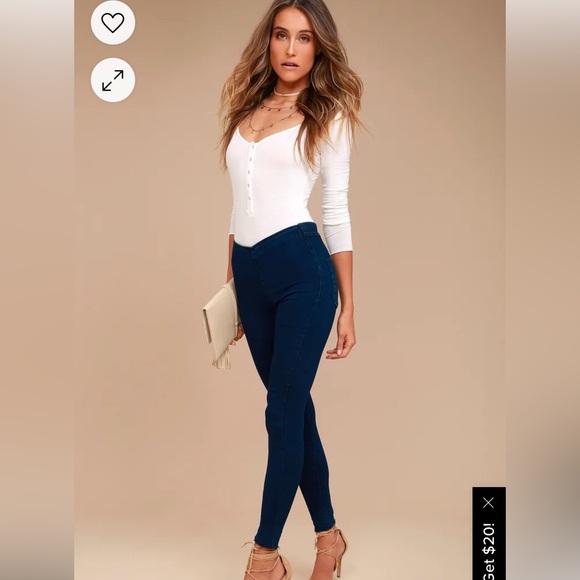 Free People Easy Goes It High Waist Pull on jeggings leggings jeans dark blue 24 - Picture 4 of 12